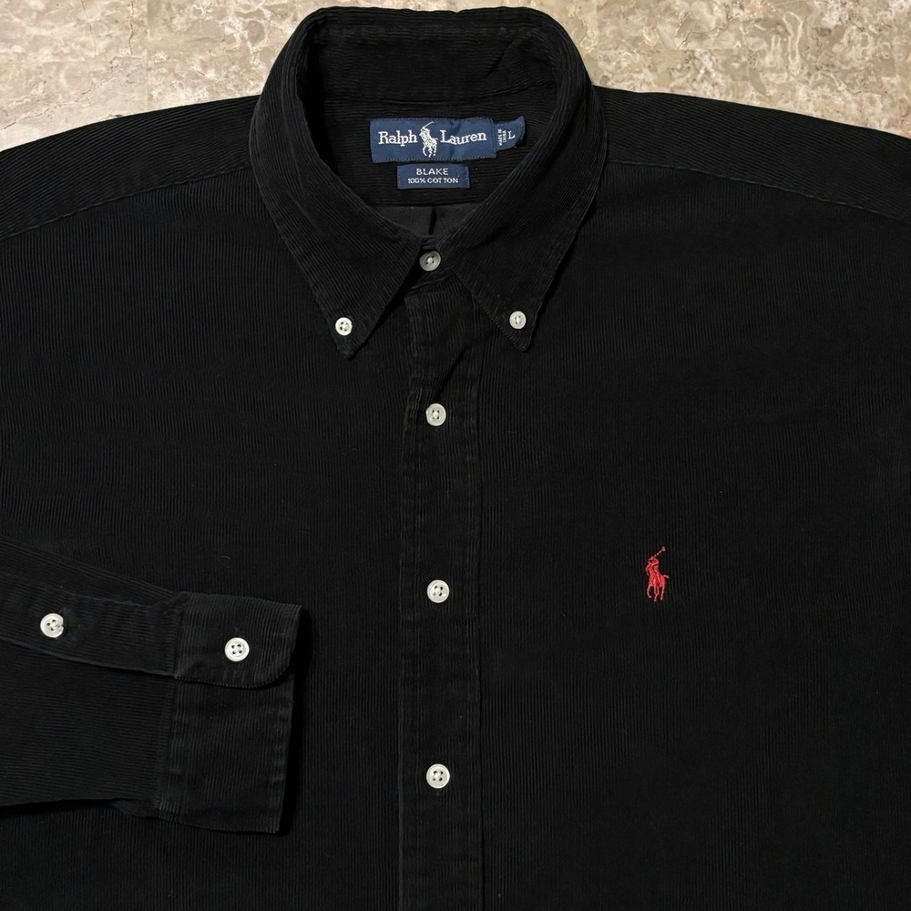 Polo Ralph Lauren Shirt Mens Large Black Blake Corduroy Long Sleeve Button